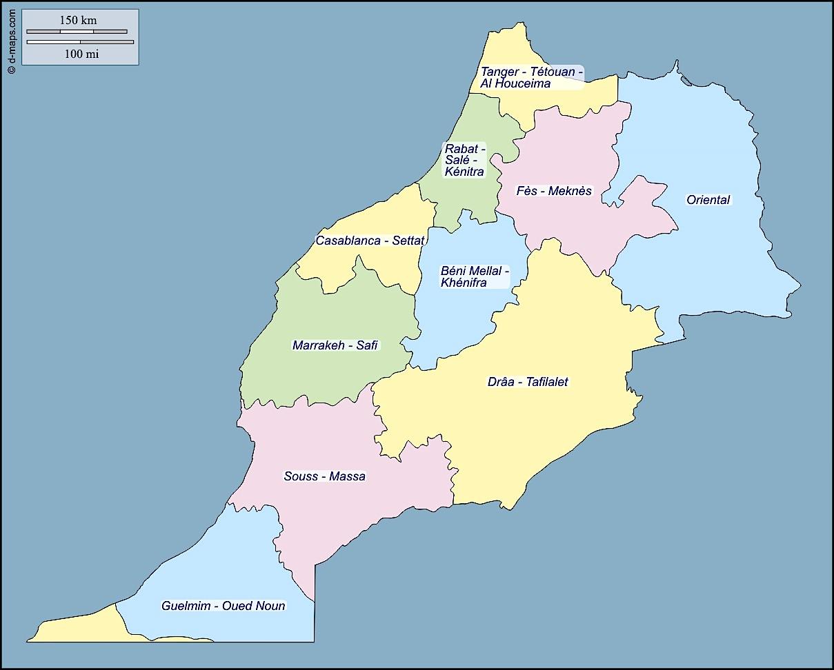 Carte du Maroc, nouveau découpage des Régions (2014).